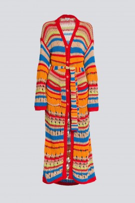 Striped Knit Maxi-Cardigan