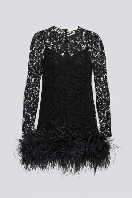 Top noir en dentelle et plumes