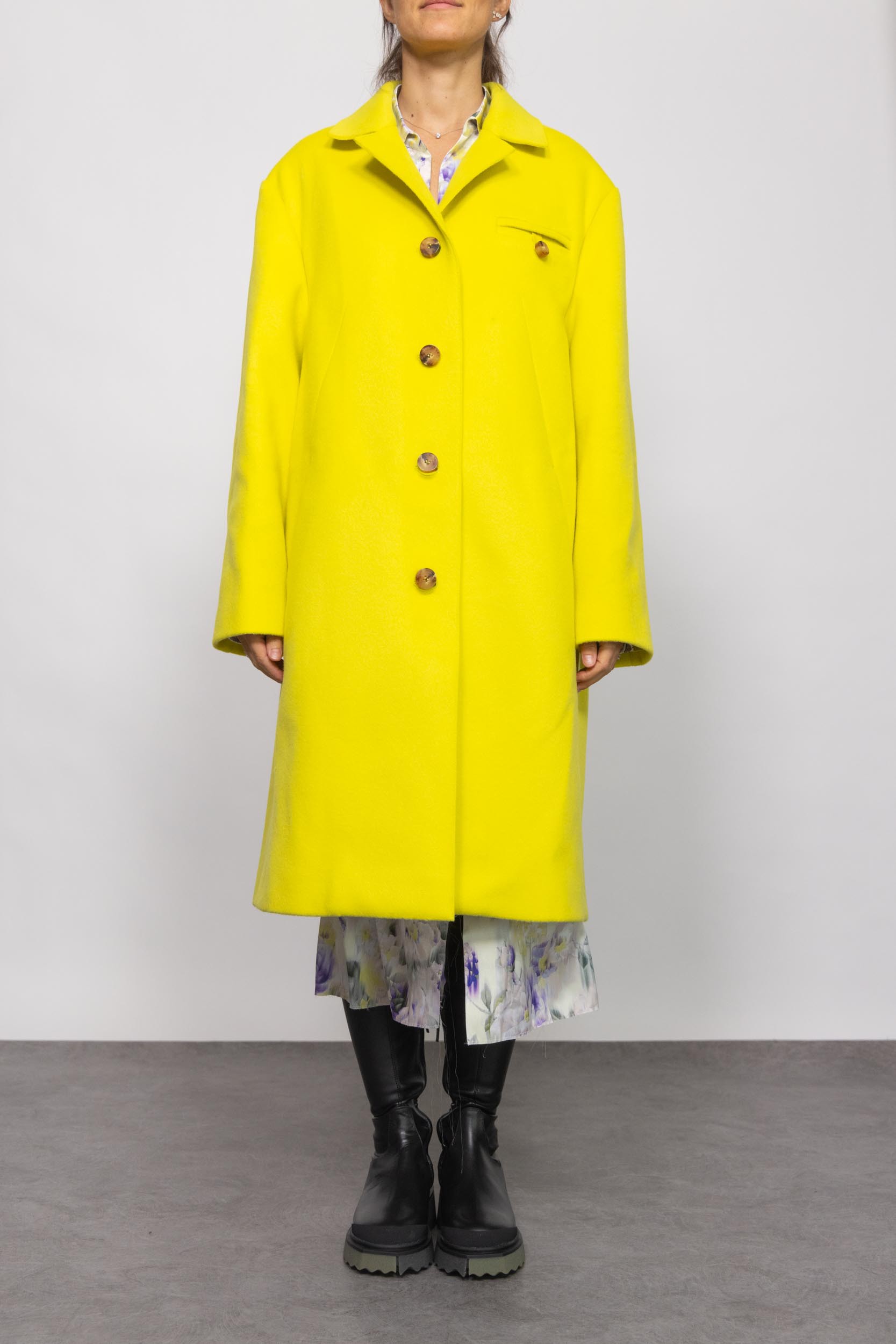 Manteau laine brossée jaune citron