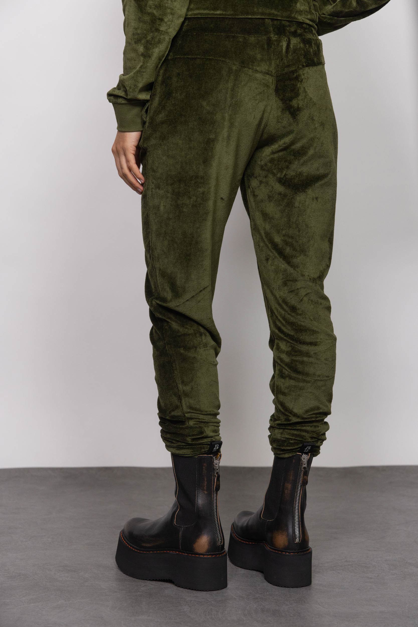 Olive Green Velvet Pants Design by Nirmooha at Pernia's Pop Up Shop 2023