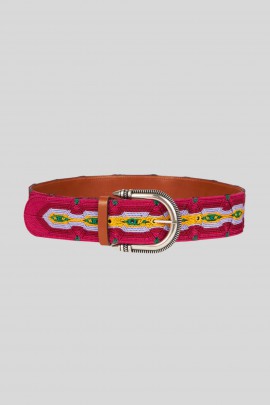 Pink embroidered fabric belt