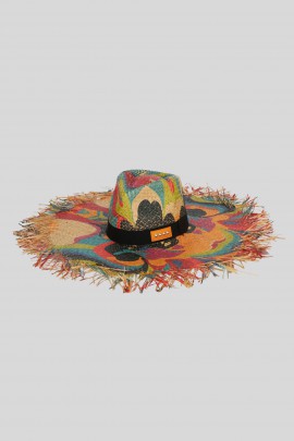 Grand chapeau raffia imprimé