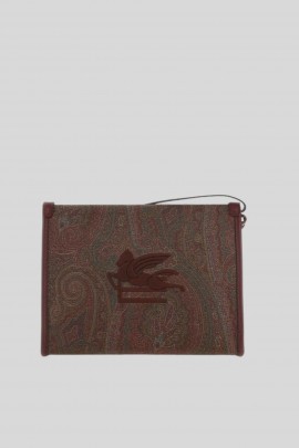 Paisley printed brown leather pouch
