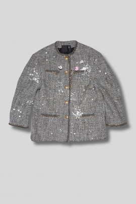 Oversized grey tweed vest