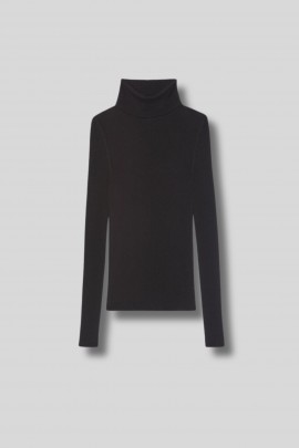 Pull col roulé en laine, soie et cachemire noir