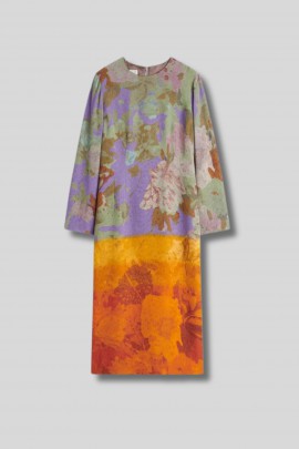 Robe imprimé fleurs orange et mauve