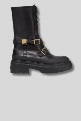 Bottes Biker en cuir noir