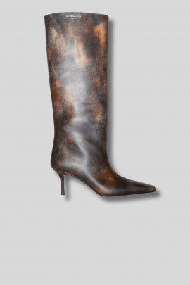 Brown leather heeled boots