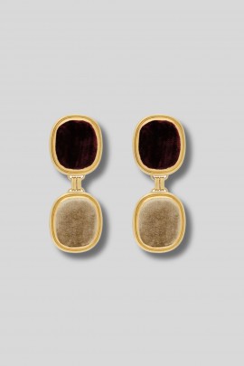 Double square earring in velvet and metal