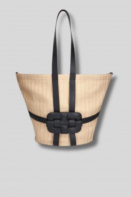 Black ''Le Voyager 02'' raffia tote bag