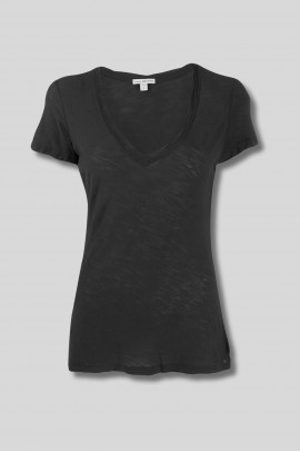 T-shirt col V en coton noir