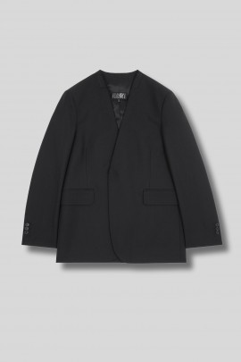 Black collarless blazer