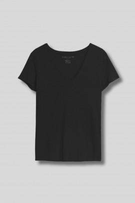 Black V-neck linen T-shirt