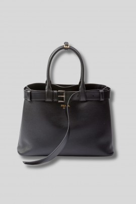 Black leather bag with buckle