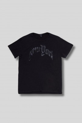 T-shirt Boyfriend en coton noir New York