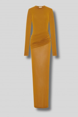 Robe drapée en voile de jersey jaune