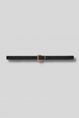 Ceinture Cassandre en cuir lisse noir et logo dor?