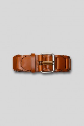 Ceinture tressée en cuir camel