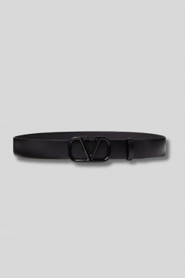 Ceinture Vlogo en cuir de veau brillant noir