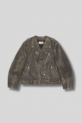 Trompe-l'œil Collar Leather Jacket