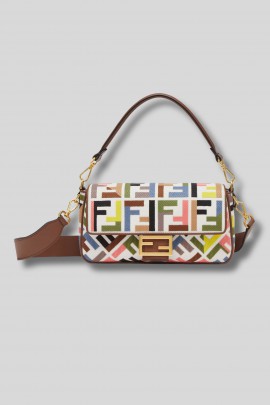Baguette bag in canvas with multicoloured FF embroidery