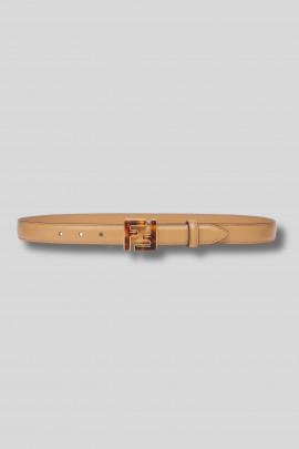 FF logo belt in beige leather