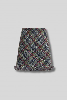 Mini jupe en tweed vert, rose et gris