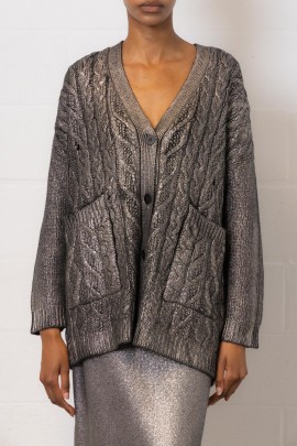 Cardigan tosadé laminé argenté