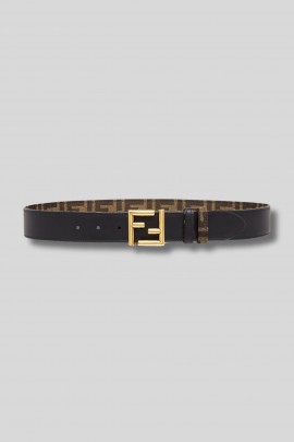 Ceinture réversible en cuir noir et tissu FF