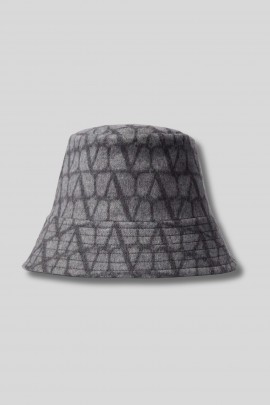 Grey Wool Iconographe Print Bucket Hat
