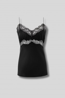 Top en satin de soie et dentelles noir