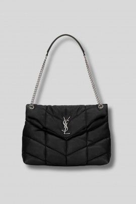 Sac Puffer medium en cuir noir