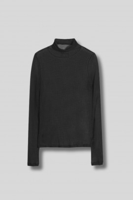 Black mesh turtleneck top