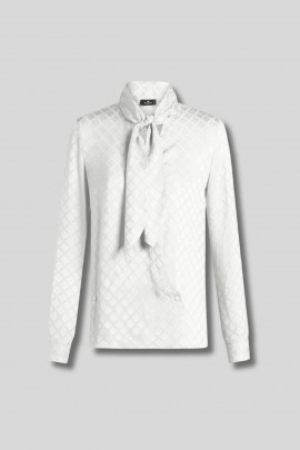 Chemise à col lavalière en jacquard blanc