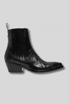 Black leather boots with python inlays