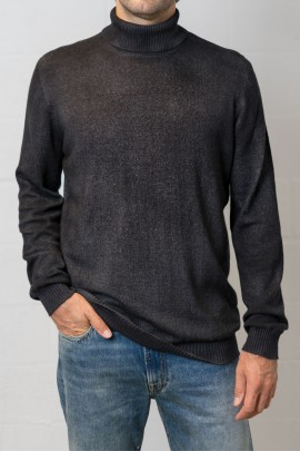 Pull col roulé en laine fine noir