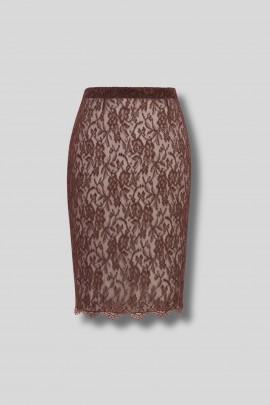 Jupe crayon en dentelle marron