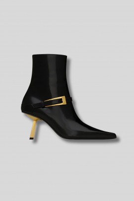 Bottines Lee en cuir glacé noir et details doré