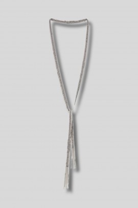 Long collier à frange blanc bronze