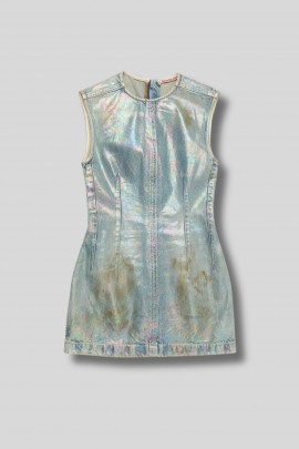 Robe courte en denim effet holographique bleu