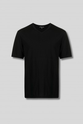 Black luxe Lotus jersey V-neck t-shirt