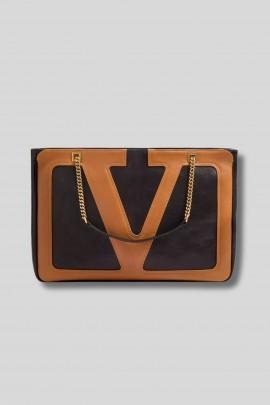 Viva Superstar medium tote bag in black and camel nappa leather