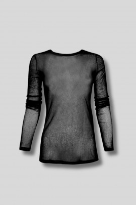 Black semi-sheer long-sleeved T-shirt