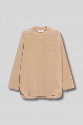 Camel crepe de Chine Mao collar shirt