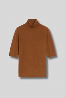Brown short-sleeved turtleneck sweater