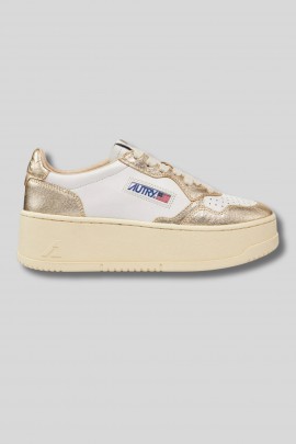 Baskets à plateforme Low en cuir blanc platinium