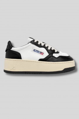 Baskets à plateforme en cuir noir et blanc