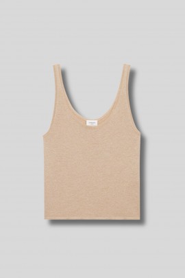 Beige viscose lurex tank top
