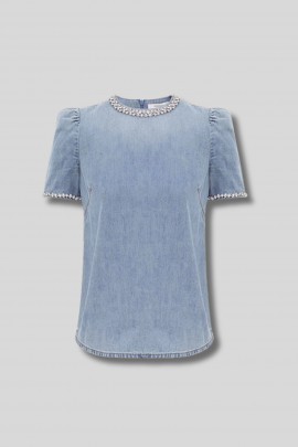 Top en jean ornementé Crush en bleu clair 