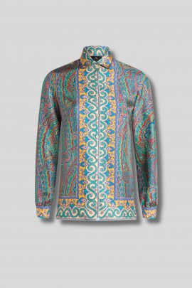 Chemise en soie imprimée multicolore